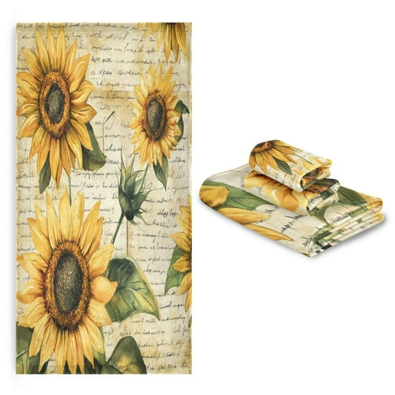 3 Pack Towel Set with Bath Towels, Hand Towels & Washcloths for Everyday Use Vintage Sunflowers