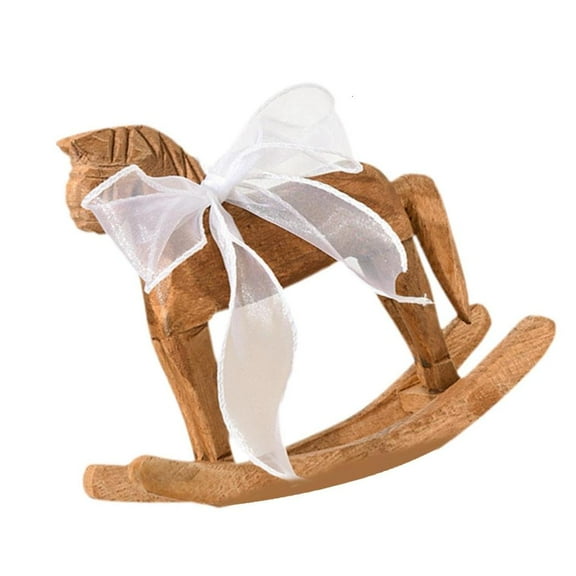 AOOOWER Wooden Horse Figurine Rocking Horse Statue with Ribbon Decorative Unique Collectible Holiday Ornament Table Shelf Decors