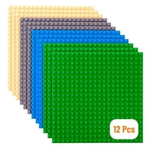 Strictly Briks Classic Stackable Baseplates, For Building Bricks, Bases for Tables, Mats, and More, 100% Compatible with All Major Brands, Blue, Green, Gray & Sand, 12 Pack, 6x6 Inches