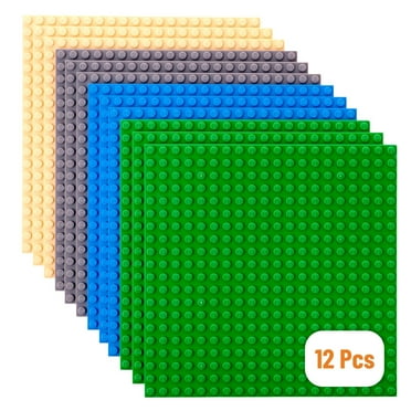 Strictly Briks Classic Stackable Baseplates, For Building Bricks, Bases for Tables, Mats, and More, 100% Compatible with All Major Brands, Blue, Green, Gray & Sand, 12 Pack, 6x6 Inches