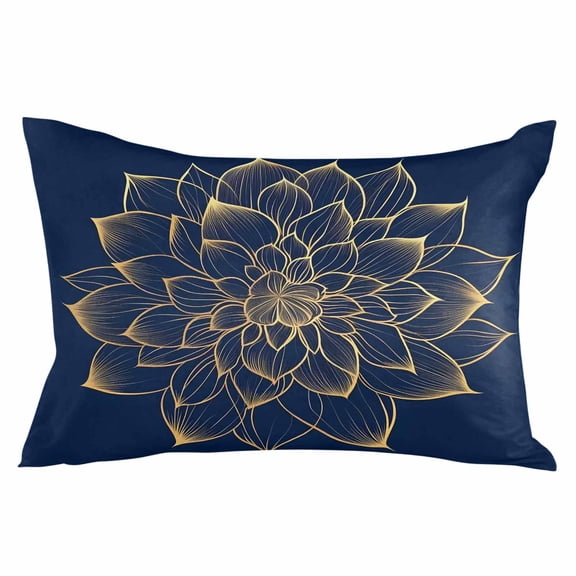 Navy Blue Yellow Spring Floral Throw Pillow Cover 20 x 36 Inch Decorative Pillow Cover Abstract Blossoms Botanical Lumbar Pillowcase Seasonal Rectangle Cushion Case for Couch Sofa Bed Living Room
