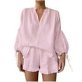 thumbnail image 2 of Censtreet Women's Short Sleeve Pajama Sets with Pockets Casual V Neck 2 Piece Lounge Sets, 2 of 3