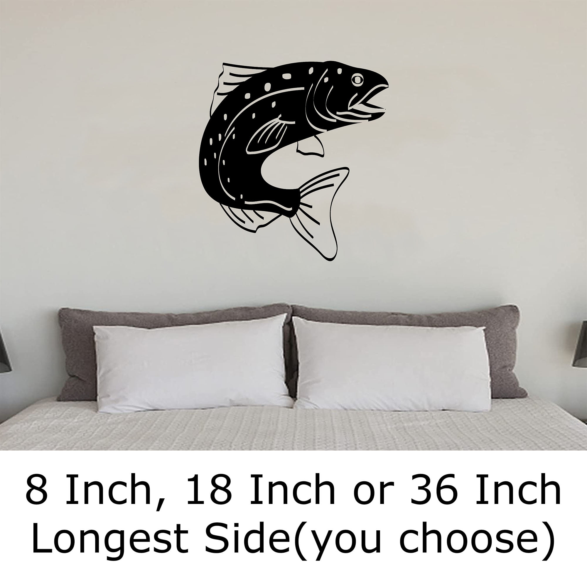 Bass Fish Outline Fishing Outdoors Activates Hobbies Wall Decals for Walls  Peel and Stick wall art murals Black Small 8 Inch 