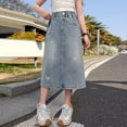 thumbnail image 2 of oqasdz Girls Skirts Elastic Waist Stretch Long Denim Skirt with Rhinestone Design for Toddler and Big Kids Casual Dailywear, 2 of 7
