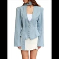 thumbnail image 1 of Chaqueta de Traje de Larga para Mujer, Color Liso, Cuello en V, Corte Entallado y Hombreras Azul M, 1 of 8