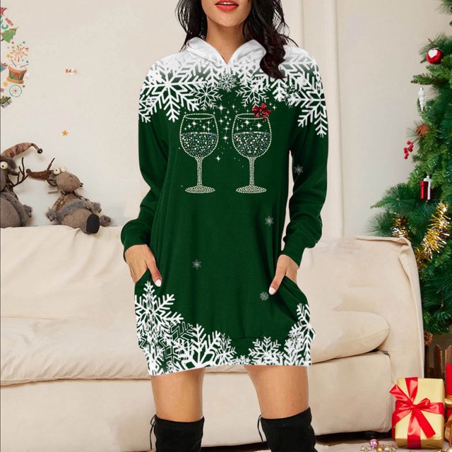 WILLBEST Vestido Largo Casual Con Estampado Navideño, Sudadera Larga Para Mujer, Top Informal Y Cómodo Para Las Fiestas, 2025 Elegante Y Acogedor Para La Temporada De Invierno.