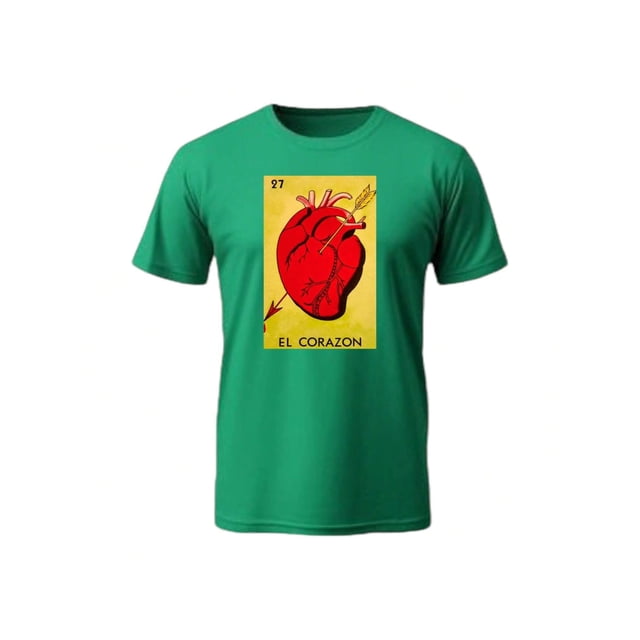 Playera Con Estampado De El Corazon De La Loteria Mexicana Tradicion Mexicana Color Verde Talla Chica Marca Emil SaEs