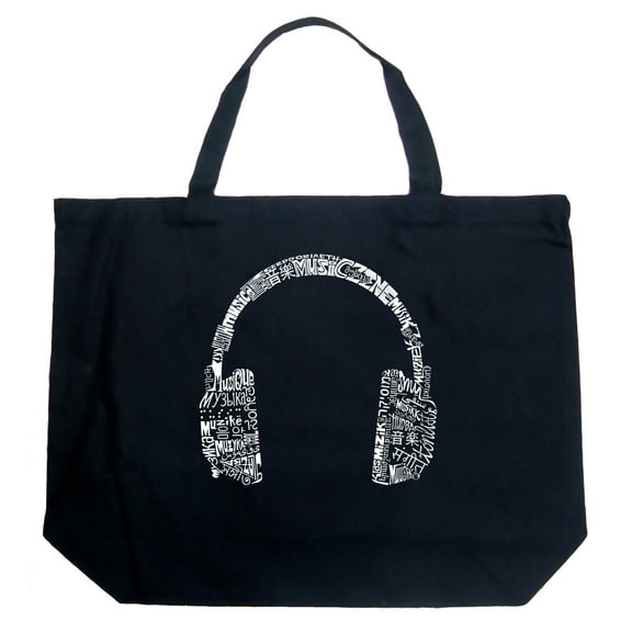 LA Pop Art Large Word Art Tote Bag - HEADPHONES - LANGUAGES