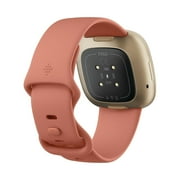 Fitbit Versa 3 Music Gold Aluminum Case with Pink Watch Band, 1 Pack