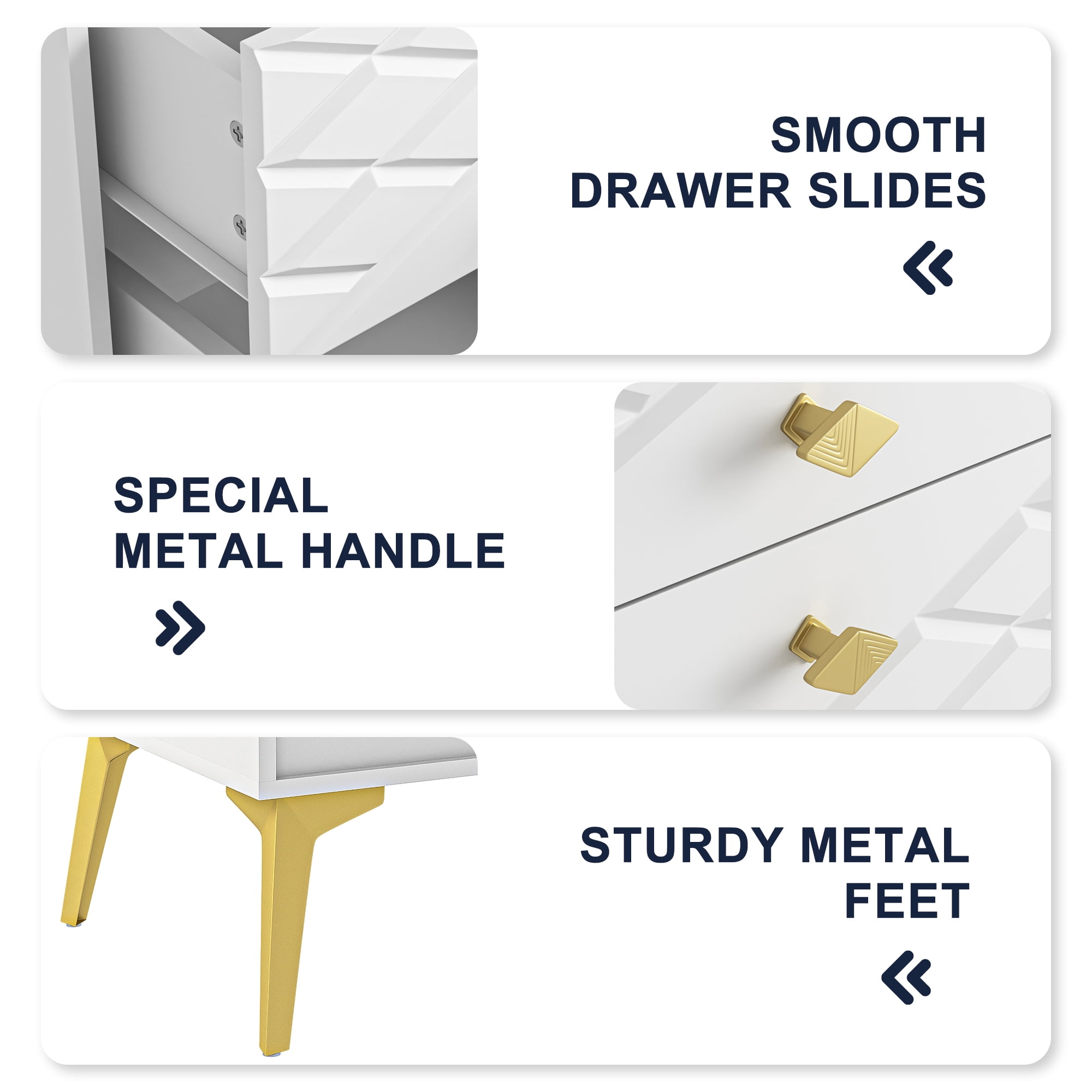 Finihen Carved Nightstand Set of 2, End Table with 2 Drawers, Dual Night Stand with Metal Legs, 21" Tall for Bedroom Living Room, White Finihen Carved Nightstand Set of 2, End Table with 2 Drawers, Dual Night Stand with Metal Legs, 21" Tall for Bedroom Living Room, White