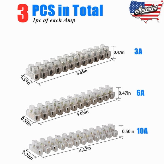 3x 12 Way Barrier Screw Terminal Block Wire Connection Connector Strip 3A 6A 10A
