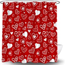 Valentine''s Day Shower Curtain Red White Heart Sweet Love Romantic Couple Abstract Lovely Modern Wedding Marriage Fabric Bath Curtain with Hooks