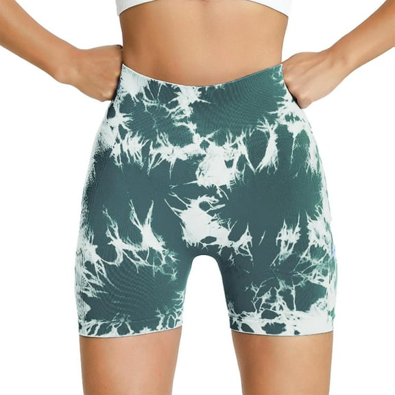 Women's High Waisted Stretchy Casual Summer Shorts Abdominal Retraction Yoga Seamless Tie Dye Sports Leggings for Beach Vacation Trendy 2025 S-XL