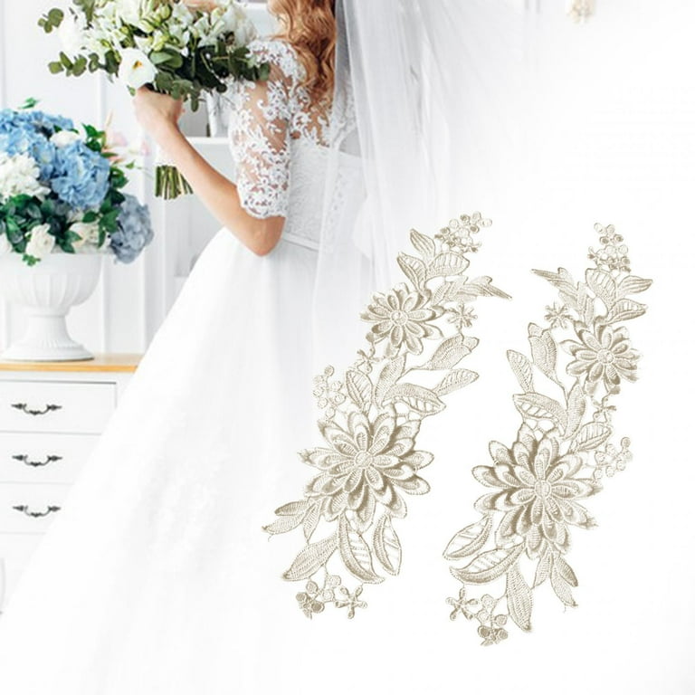 1 Pair Lace Flower Applique Lace Fabric Trims Floral es for DIY Sewing  Craft Decoration Evening Dress Jackets Champagne - Walmart.com