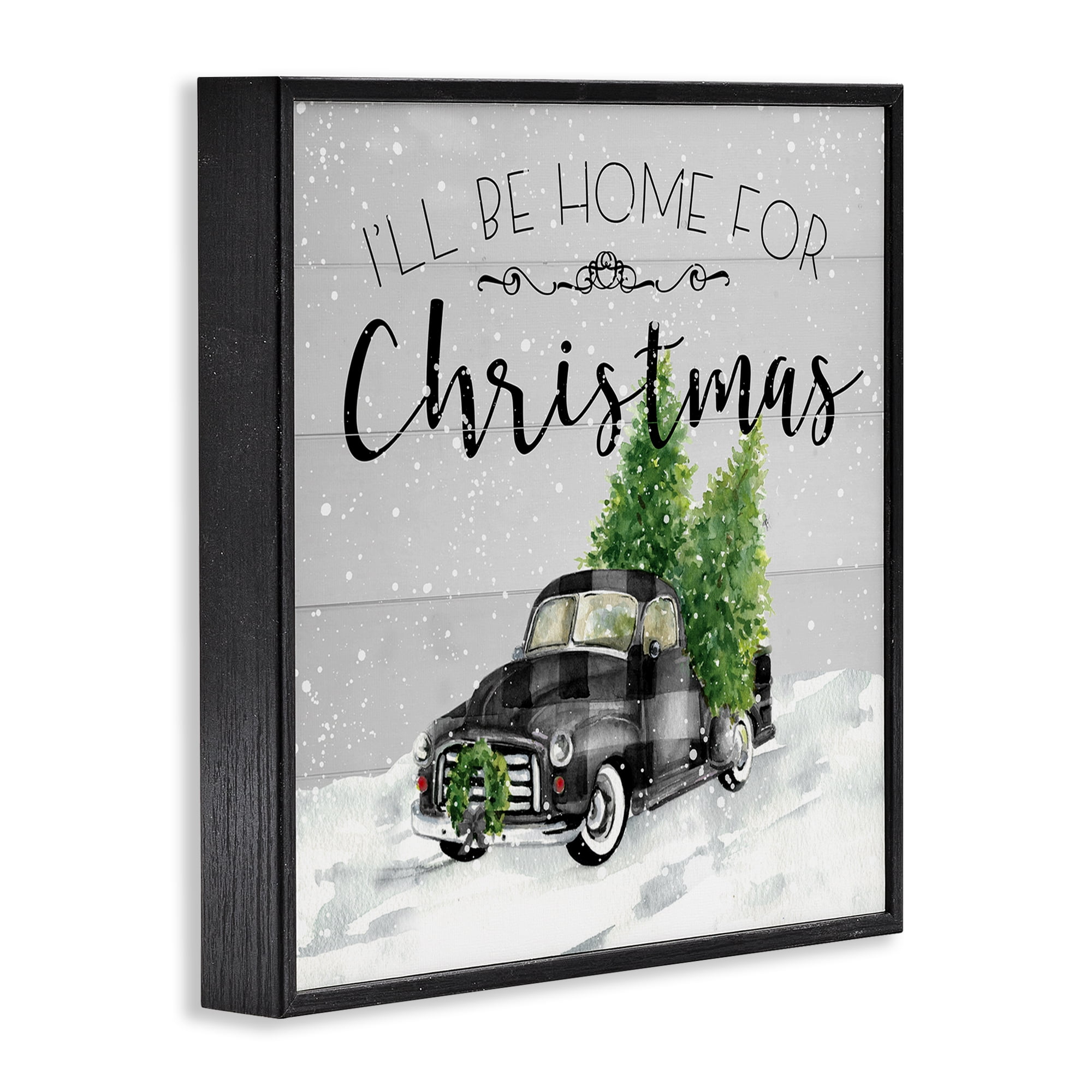 Stupell Industries Plaid Truck Christmas Phrase Holiday Painting Black Framed Art Prints Wall Art, 12 x 12