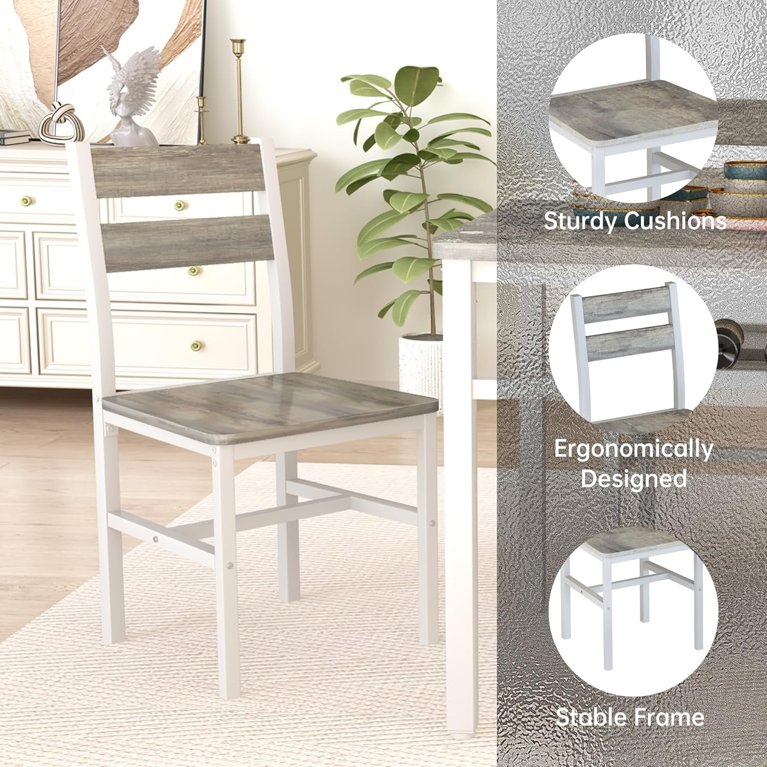 LinkRomat Dining Table Set for 4, Farmhouse Kitchen Table with 4 Wood Chairs, Dining Room Set for Breakfast Nook, Small Places, Restaurant, Gray