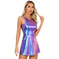 thumbnail image 4 of IEFIEL Womens Bronzing Cloth Metallic Dress Lace Up Open Back A-Line Dress for Nightclub Rave Dance Blue XXL, 4 of 7