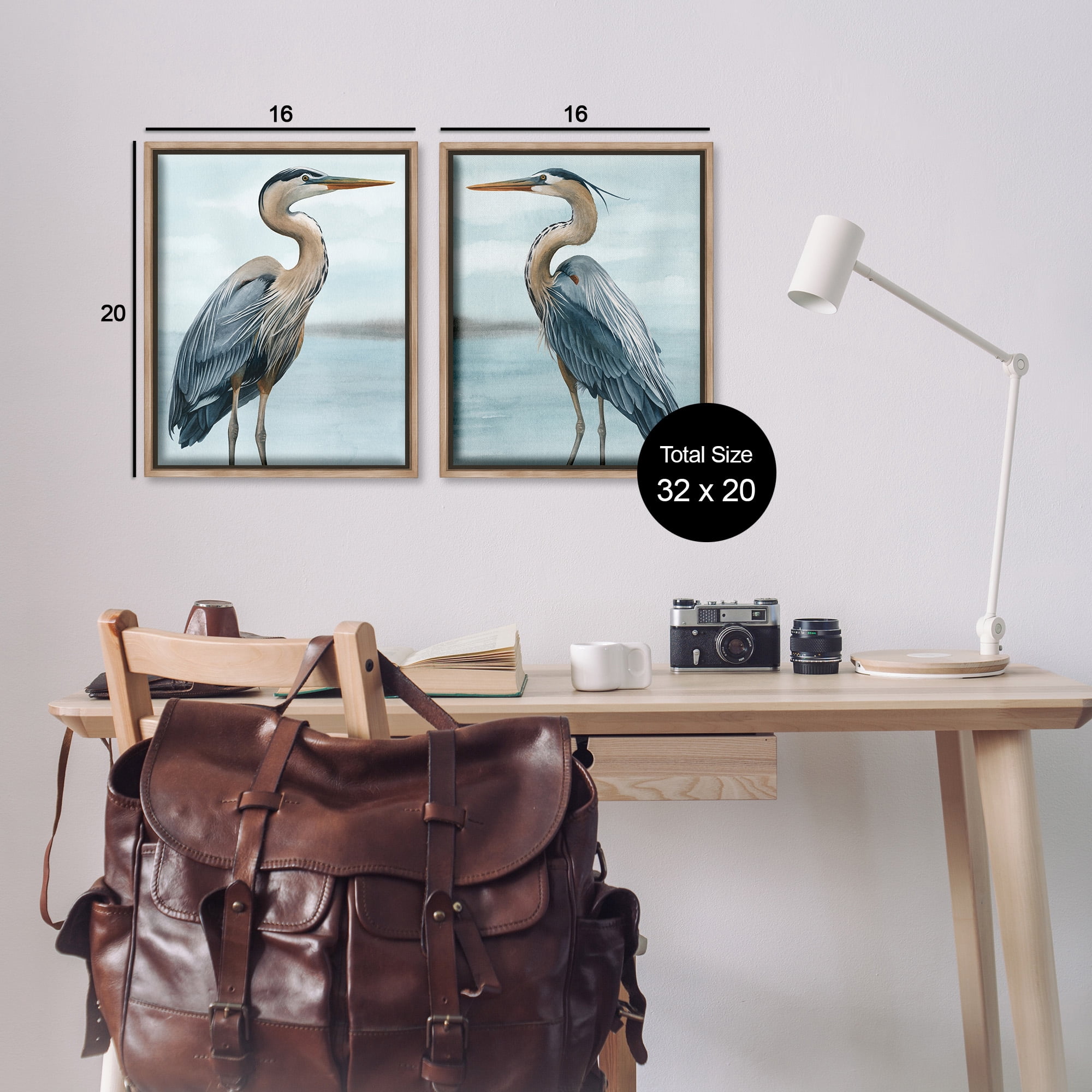 Stupell Industries Detailed Heron Bird Duo Animals & Insects Painting Brown Floater Framed Canvas Art Print Wall Art, 17 x 21, Set of 2