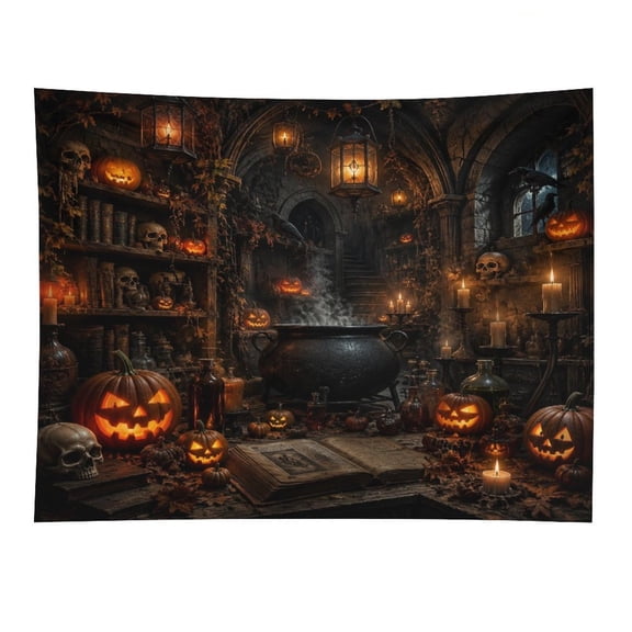 YILUYINQING Witch Dungeon Cauldron Pumpkin Raven Candle Halloween Wall Art Tapestry, Polyester Print Wall Hanging Tapesties for Bedroom Dorm Living Room, Aesthetic Home Decor for Adults And Family
