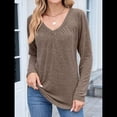 thumbnail image 4 of Camisetas de Larga para Mujer, Cuello en V, Suaves, Básicas, Holgadas, Informales, Moda de Otoño. Café S, 4 of 10
