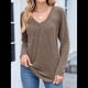 thumbnail image 4 of Camisetas de Larga para Mujer, Cuello en V, Suaves, Básicas, Holgadas, Informales, Moda de Otoño. Café L, 4 of 10