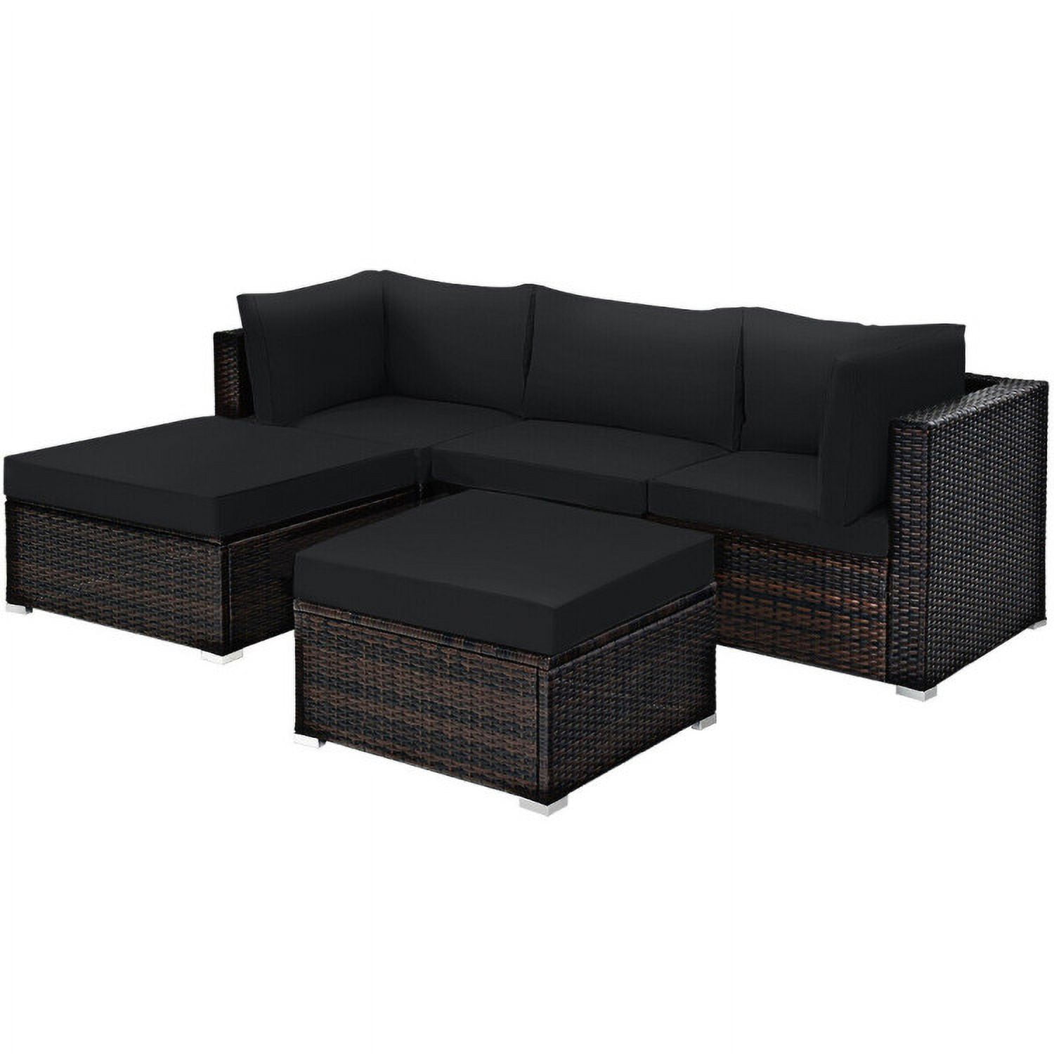 Aimee Lii 5 Pieces Patio Sectional Rattan Furniture Set with Ottoman Table, Outdoor Patio Set, Black Aimee Lii 5 Pieces Patio Sectional Rattan Furniture Set with Ottoman Table, Outdoor Patio Set, Black