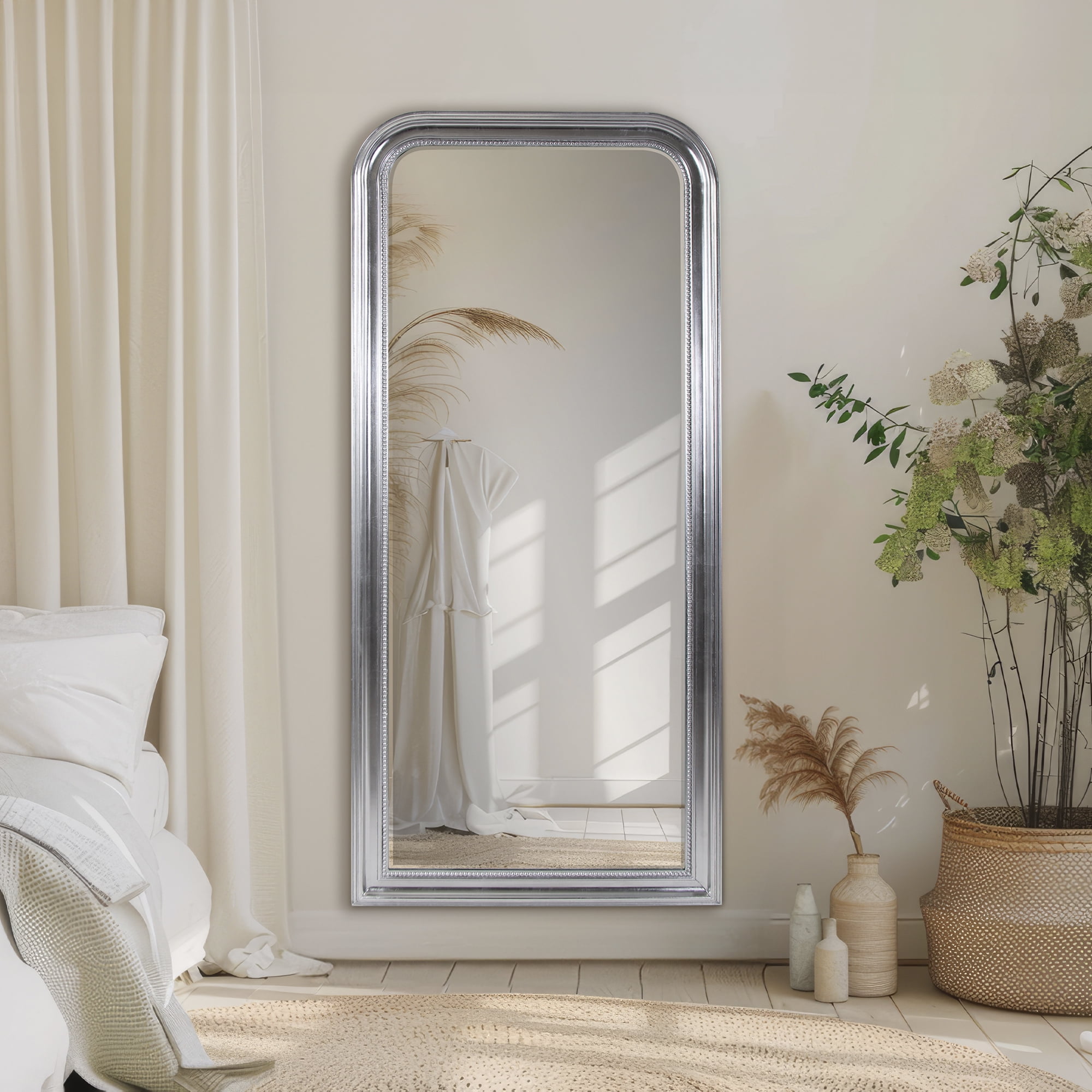 Tyler Dillon Rectangular Silver Wood Framed Full Length Beveled Wall Mirror 78"H x 36"W