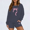 thumbnail image 2 of YUEHUA Women 2 Piece Outfits Bow Print Hoodies and Sweat Shorts Sets 2025 Loose Fit Fleeced Casual Fall Spring Tracksuits Set, 2 of 5