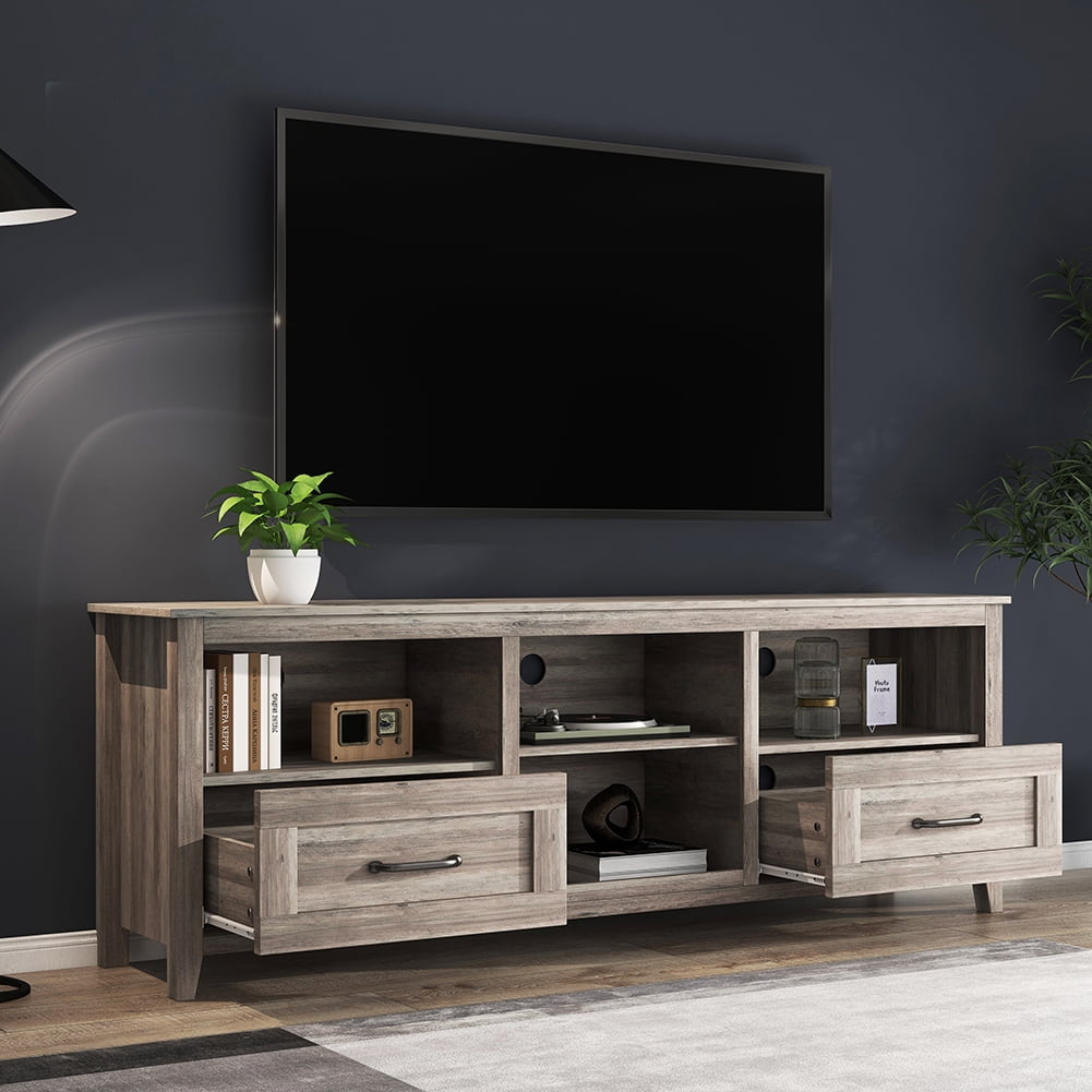 Kadyn 70.08 Inch Modern Farmhouse TV Stand, Wood Universal TV Stand Cabinet for 60" TV, Media Console Cabinet with 2 Drawers and 4 High-Capacity Storage Compartment, Gray