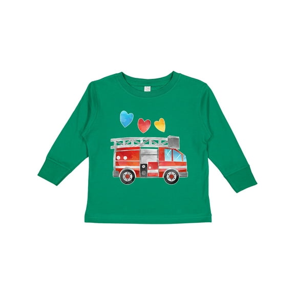 Inktastic Valentine's Day Fire Truck with Hearts Boys or Girls Long Sleeve Toddler T-Shirt