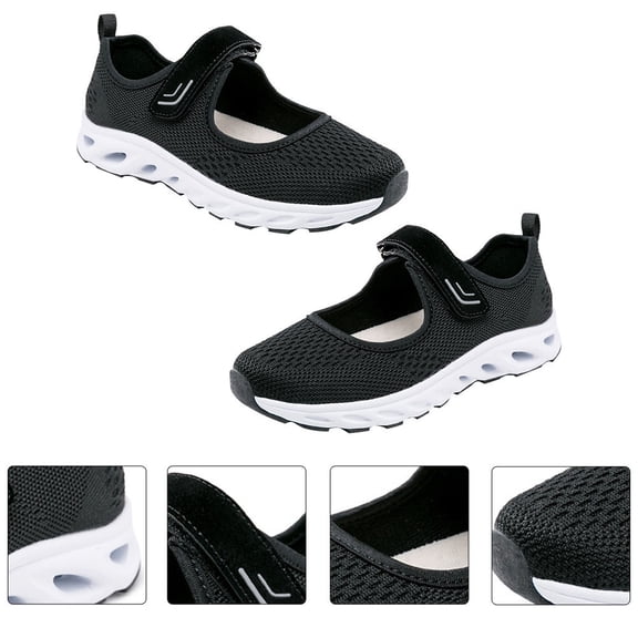 ifundom Women's Casual Mesh Sneakers, Breathable Lightweight Shoes for Middle Aged, 1 Pair, Black