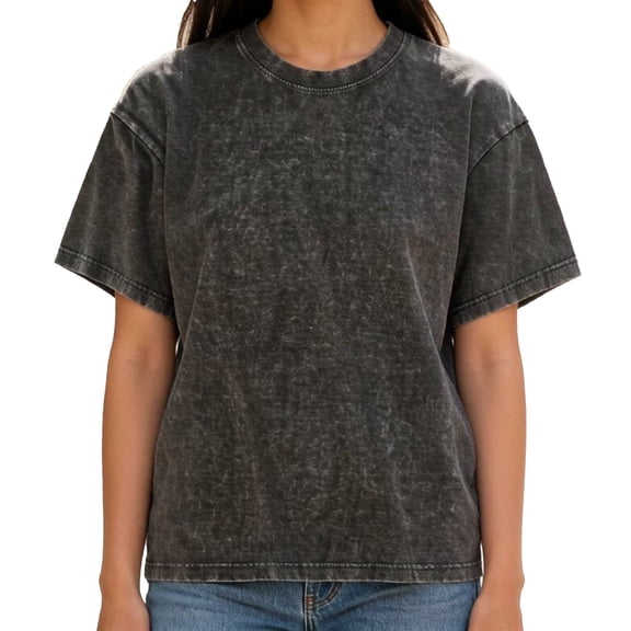 Tops for Women Short Sleeve Washed Graphic Casual Basic Summer Loose T Shirts Black 4XL