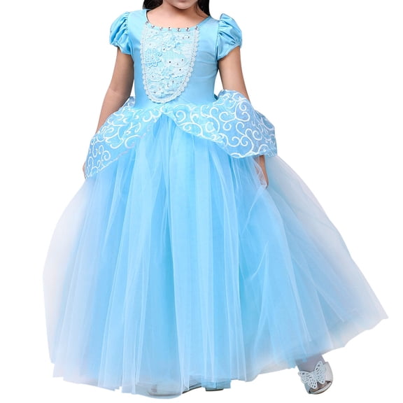 HAWEE Princess Dress Costume for Little Girl Puff Sleeves Blue Fancy Party Cosplay Outfit