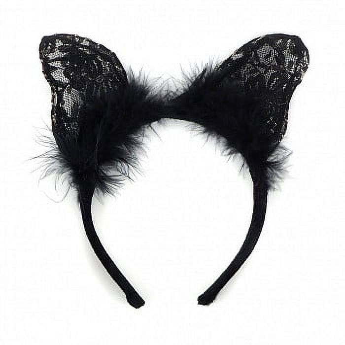 Adorable black lace with bow kitty cat Halloween ears Cute Lace Black Cat Ears Headband Women Girls Hair Hoop  main image 3