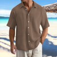 thumbnail image 6 of Men's Short Sleeve Button Down Shirt, Cotton Solid Color Textured Pleated Casual Shirt, Lightweight Loose Fit Beach Vacation Top for Men, Double Layer Crinkle Shirt Brown XXXL, 6 of 10
