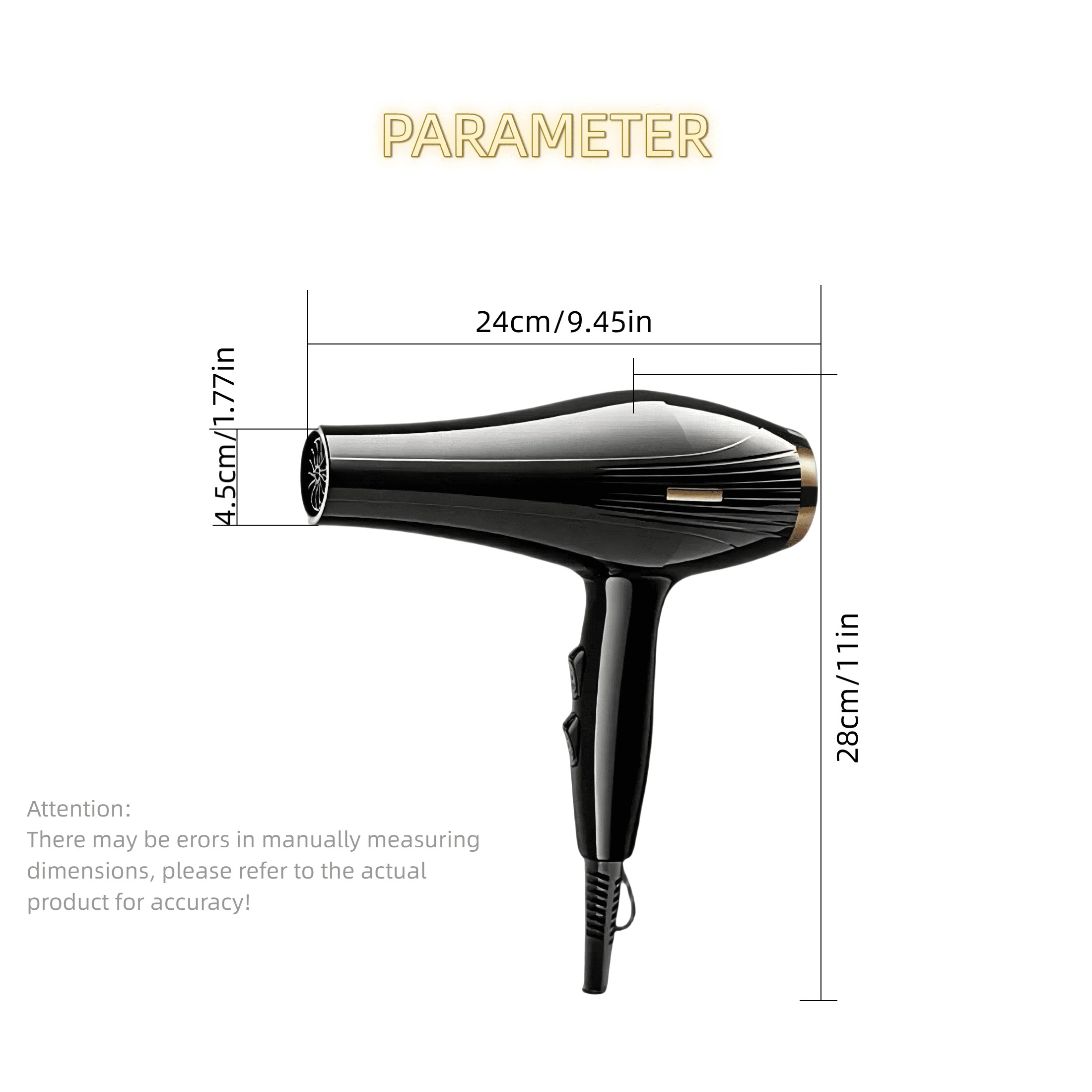 Professional Hair Dryer with 11 Styling Attachments， For Home and Travel, Gift-Ready, Unisex Fast Drying and Hair Care,Black
