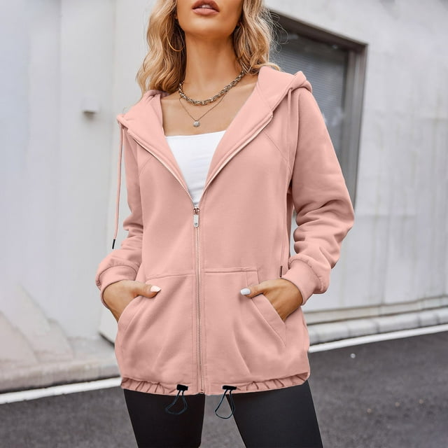 Automne Jacket Automne Sweat-Shirts For Femmes Zip jusqu'à Sweat-Shirt Décontracté Cordon Jacket avec Poches Coat Vestes For Femmes avec Capuche sur Clearance
