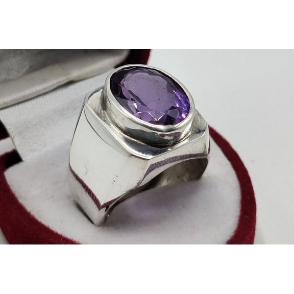 Natural Purple Amethyst Mens Ring Sterling Silver 925 Purple Amethyst Ring Neelam Ring Purple Gem Ring Handmade Ring