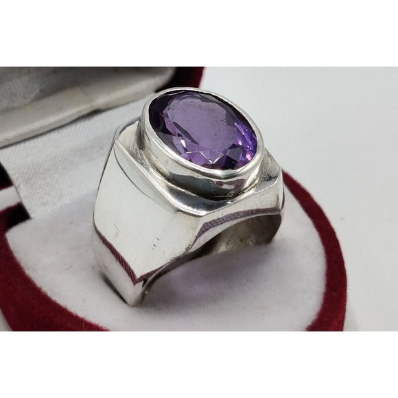 Natural Purple Amethyst Mens Ring Sterling Silver 925 Purple Amethyst Ring Neelam Ring Purple Gem Ring Handmade Ring