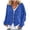 Blue, variant on Soft Brushed Fleece Zip Up V-Neck Jacket for Women, Long Sleeve Relaxed Fit, Casual Fall Layering Outerwear, 1 Piece, S-XXL, Plus Size Friendly