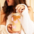 thumbnail image 2 of Vaso de cristal con diseño de mariposa, bípedos, con tapa y pajita, juego de 3, 2 of 6