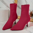thumbnail image 5 of HAPIMO Women Ankle Boots Pointed Toe Heel Rear Zip Knit Stretch Upper Footwear For Evening Dating And Urban Social Gathering Red 36, 5 of 5