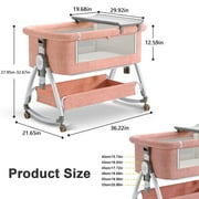 EONROACOO Folding Baby Bassinet Bedside Bassinet Travel Crib with Wheels, Pink