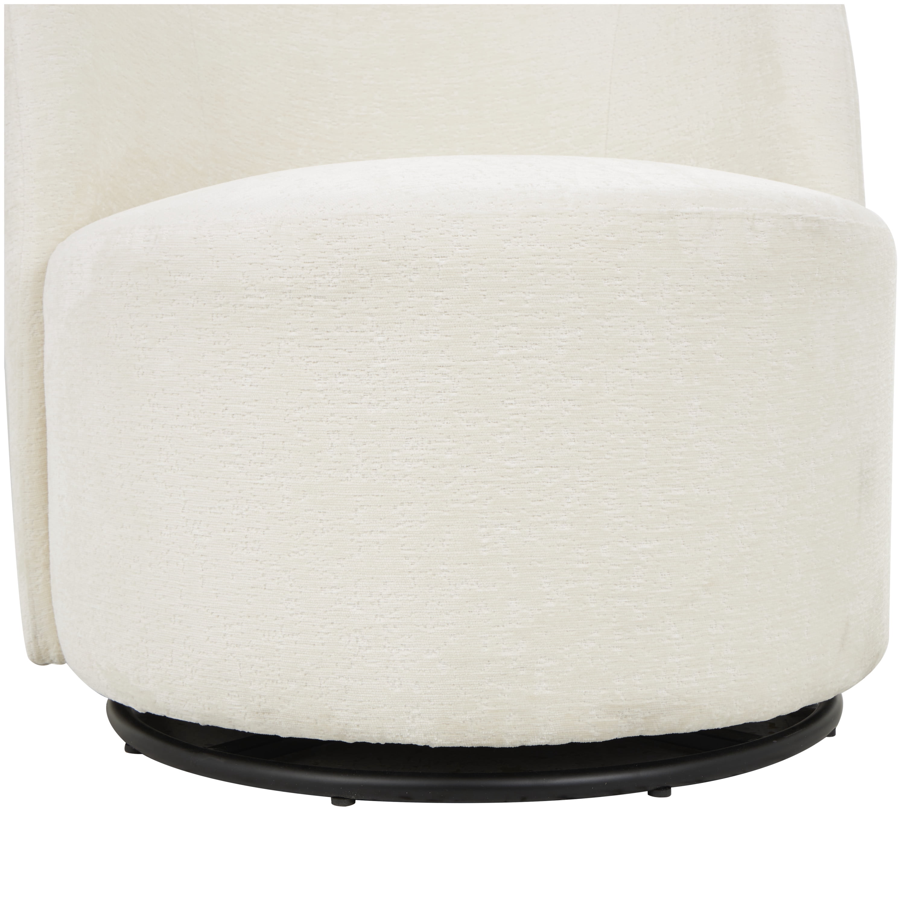 DecMode Polyester Round Swivel Boucle Lounge Chair with Black Base, White