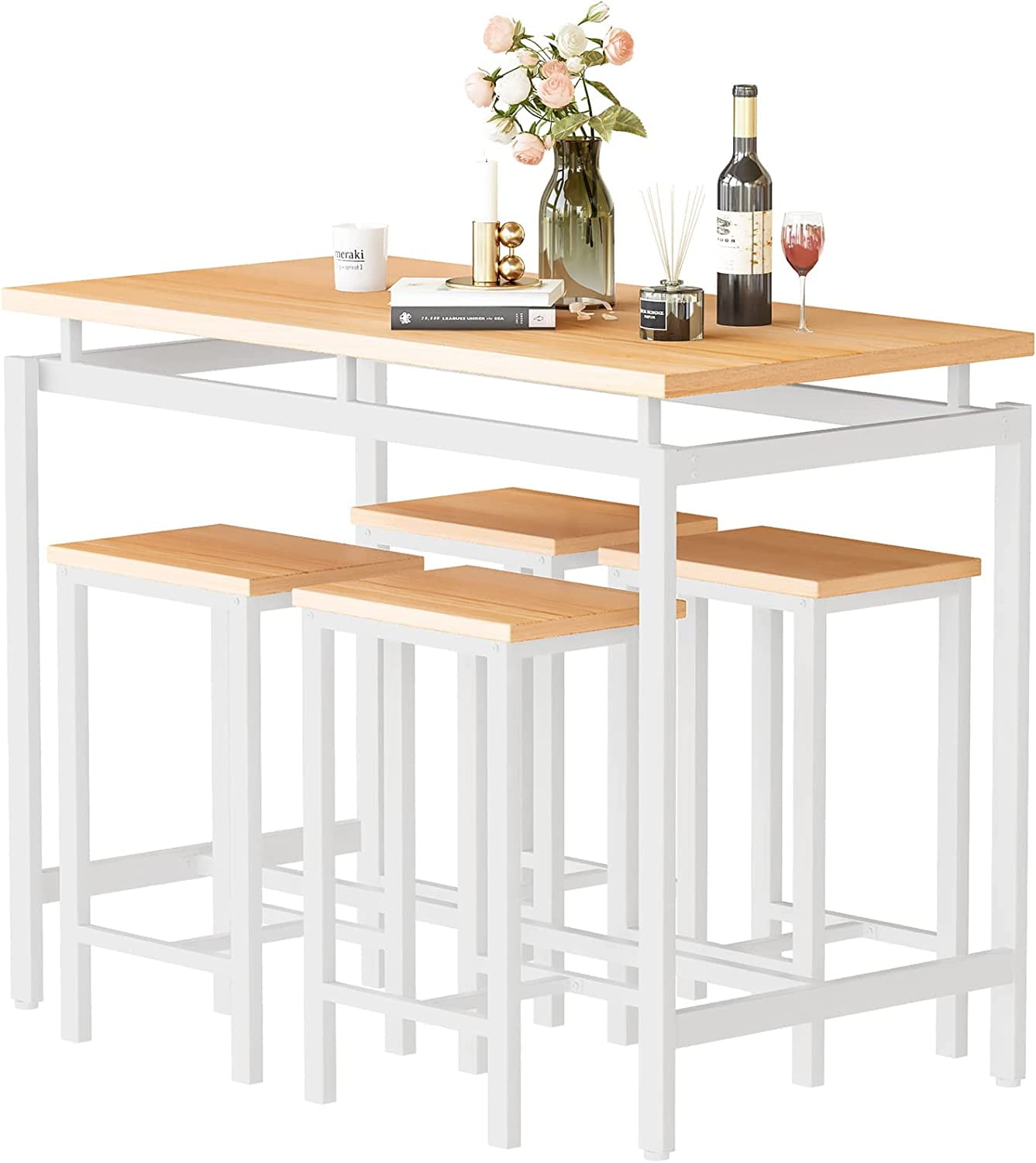 Recaceik Bar Dining Table Set for 4, Kitchen Bistro Table 35.43"H with