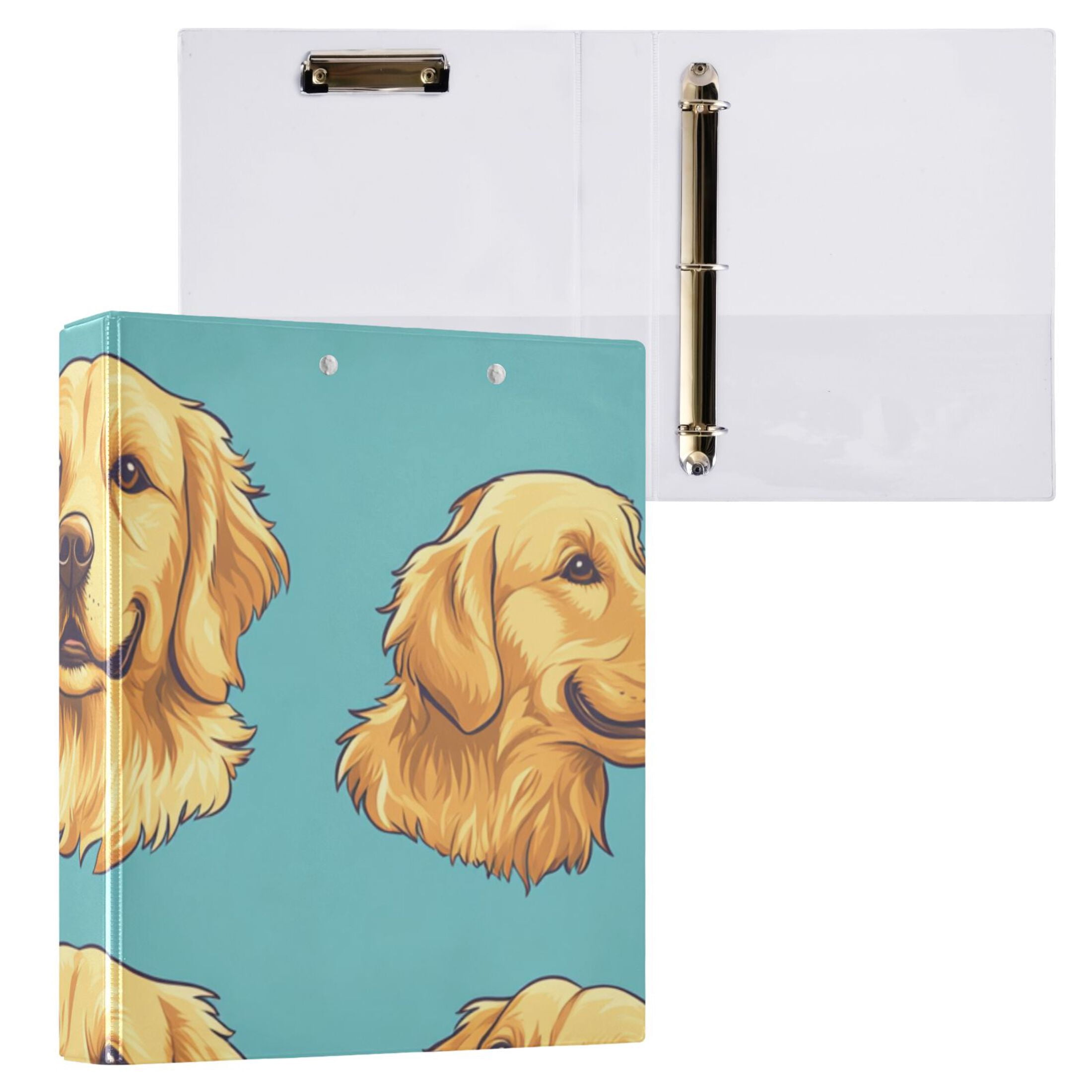 Golden Dogs 3 Ring Binders 1.5 inch Hardcover File Folders with Interior Pockets A4 Size Organizer for School Office Hospital Set of 2