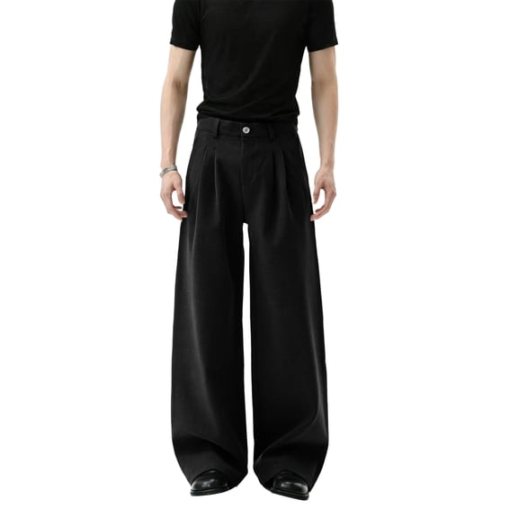 Men's Casual Pants Wide Leg Pleated Pants Relaxed Fit Beach Summer Long Slacks Lightweight Loose Trousers, 4XL