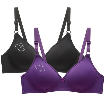 Blczomt Womens Bralettes Balconette No Underwire Comfort Purple Love Print Bralettes Bra 2PC