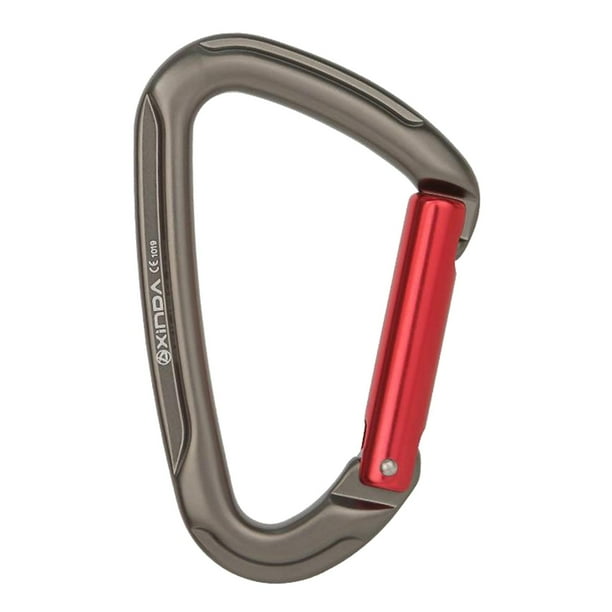 Mosquetón de aluminio con forma de D, llavero para camping, escalada y senderismo, con gancho para llaves. gris