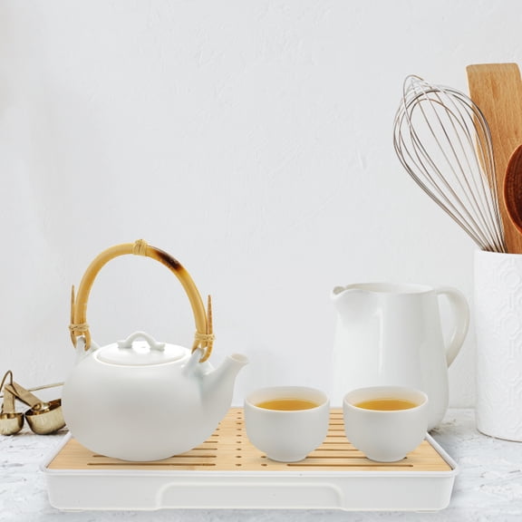 Amosfun Japanese Style Tea Cup Holder Bamboo Tray for Elegant Tea House Serving Use